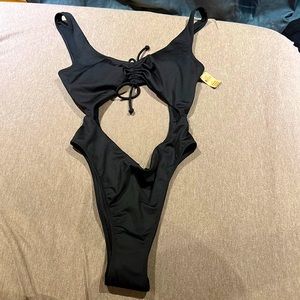 Black cutout vs pink size L bathing suit one piece